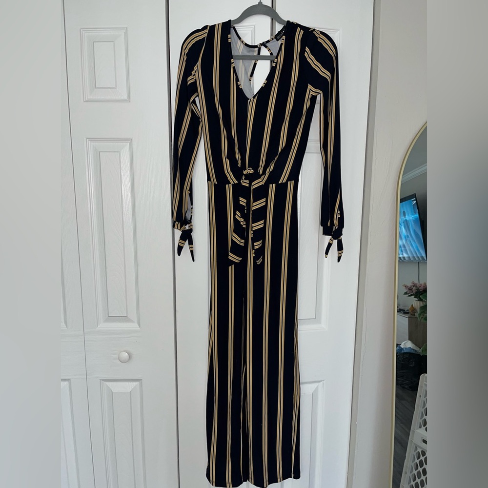 Derek Heart Black and Tan Jumpsuit with Tie Front